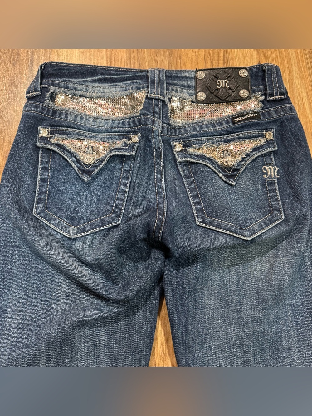 Miss Me Boot Cut Jeans W 28X32 JP5002-42 Dark Wash Embellished Embroidered Pokts